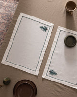100% Cotton Placemat Set of 2 - Ecru Green Dining Table Linens - TryAladdin