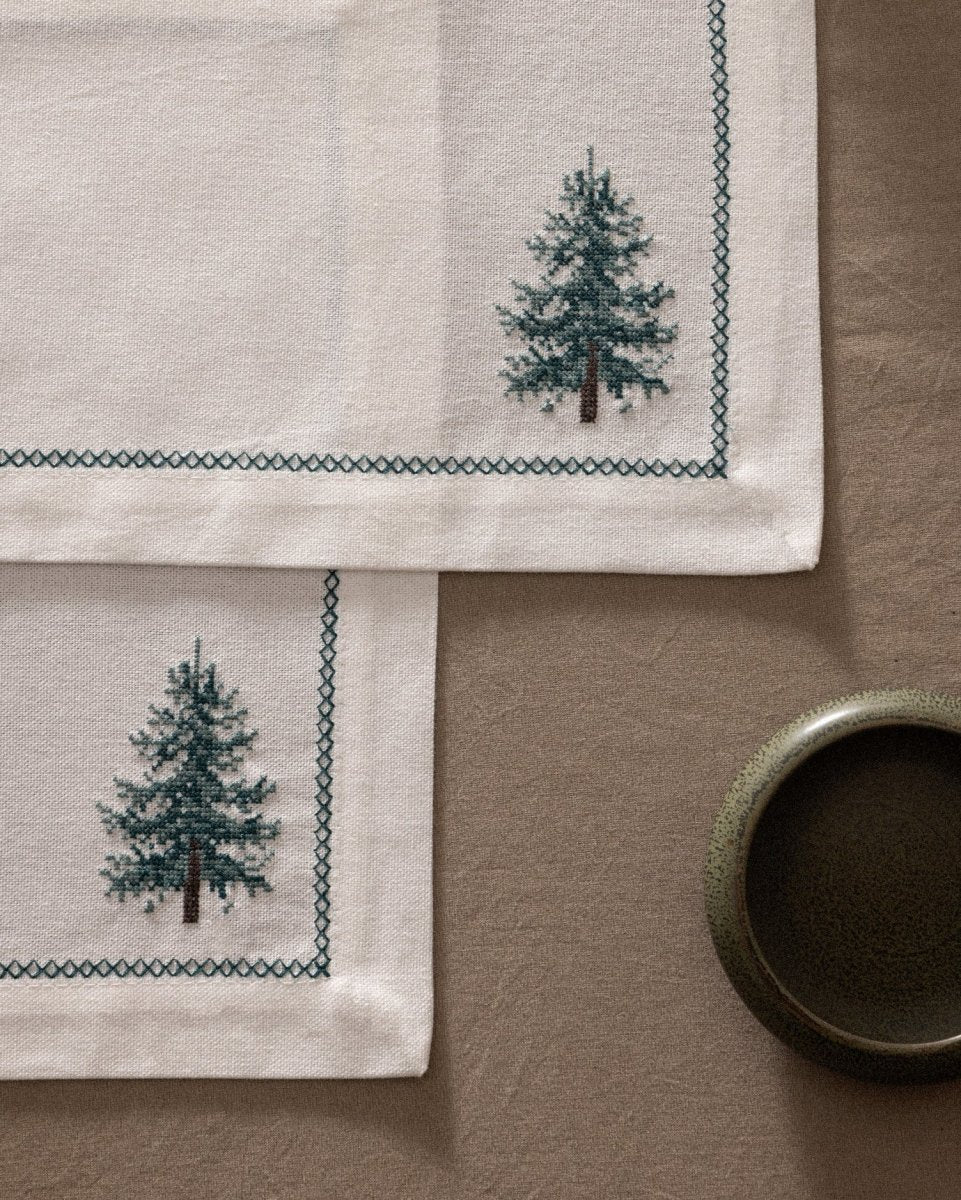 100% Cotton Placemat Set of 2 - Ecru Green Dining Table Linens - TryAladdin