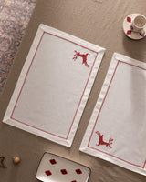 100% Cotton Placemat Set of 2 - Ecru & Red Dinner Table Mats - TryAladdin