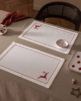 100% Cotton Placemat Set of 2 - Ecru & Red Dinner Table Mats - TryAladdin
