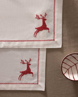 100% Cotton Placemat Set of 2 - Ecru & Red Dinner Table Mats - TryAladdin
