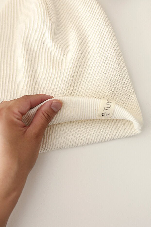 100% Cotton Ribbed Beanies - Beige & Ecru Set of - TryAladdin