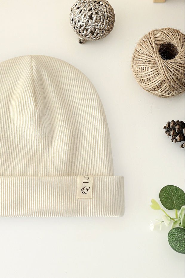 100% Cotton Ribbed Beanies - Beige & Ecru Set of - TryAladdin