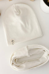 100% cotton Ribbed Ecru Beanie & Neck Warmer Set - TryAladdin