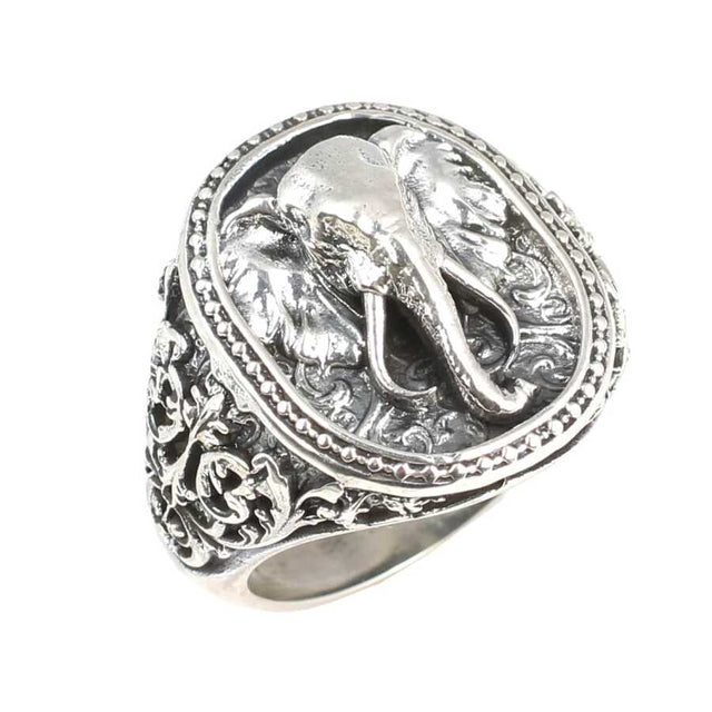 Sterling Silver Embossed Elephant Head Statement Ring