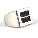 Sterling Silver Rectangular Onyx Men's Ring - Bold Statement