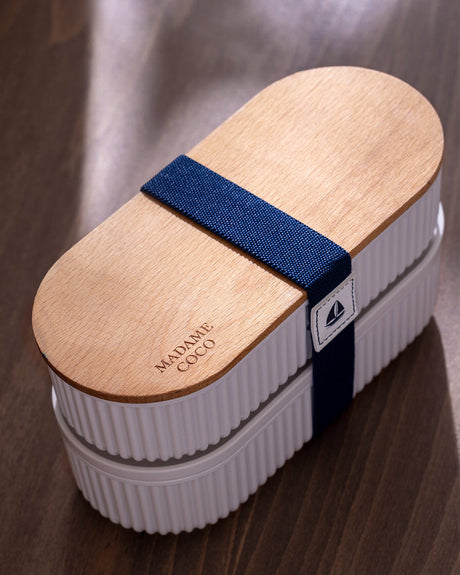 Set of 2 Reusable Lunch Boxes with Wood Lids - Navy Blue - 2x500ml