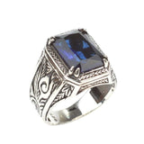 925 Sterling Silver Men's Ring - Rectangular Synthetic Sapphire