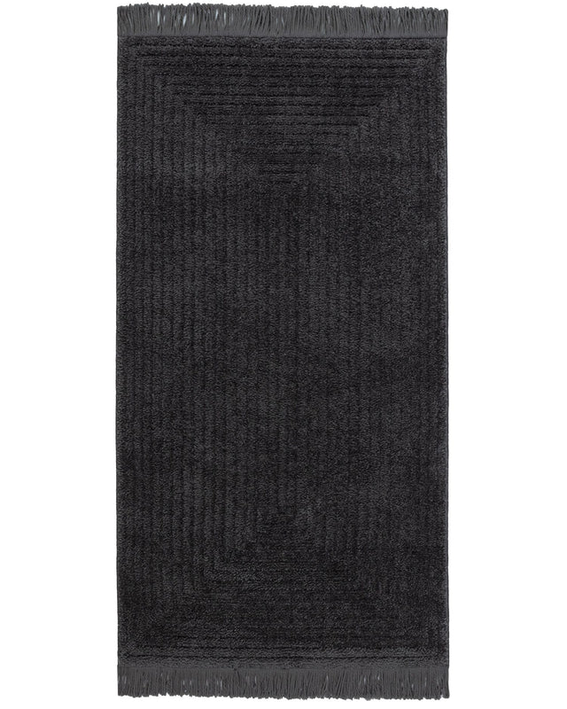 Durable Polyester Fringed Area Rug - Modern Anthracite Design