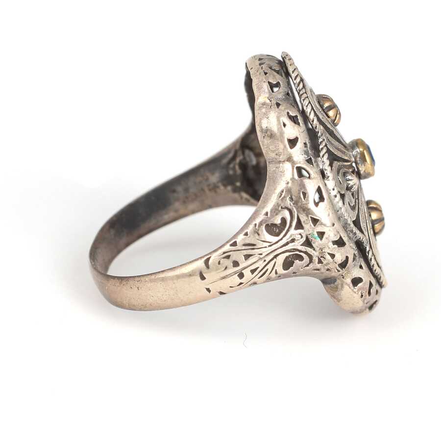 925 Sterling Silver Antique Openwork Cast Ring with Zircon