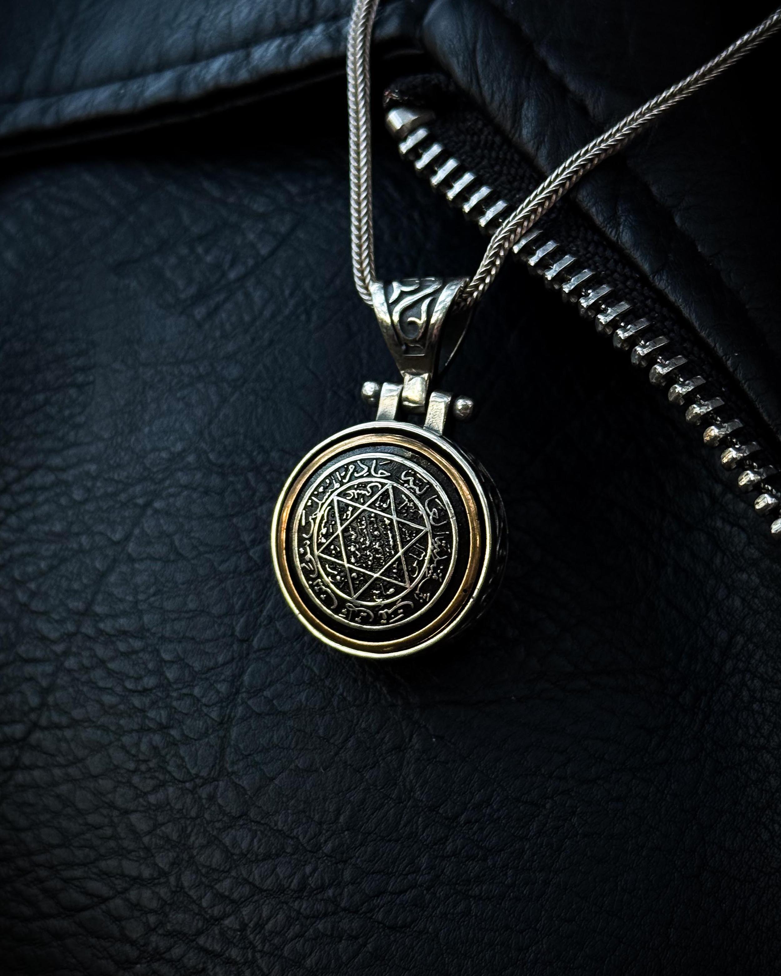 Collier pendentif en argent sterling avec sceau de Salomon rotatif - Sagesse & Protection