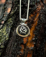Sterling Silver Rotating Grey Wolf Pendant Necklace - Ancient Turkic Script