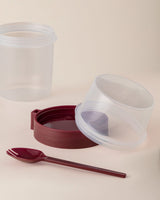 Portable Snack Container with Spoon, 550ml Food Storage Box, Plum Color