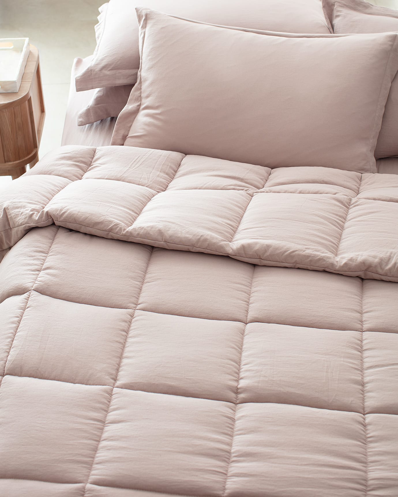 100% Polyester Double Bedding Set - Soft Powder Pink Fitted