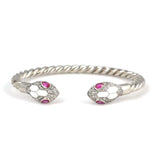 Premium 925 Sterling Silver Men's Bracelet Red Stone Snake Head Twisted Design