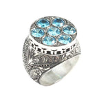 Sterling Silver Handcrafted Men's Ring with Aquamarine and Engraved Column Motif