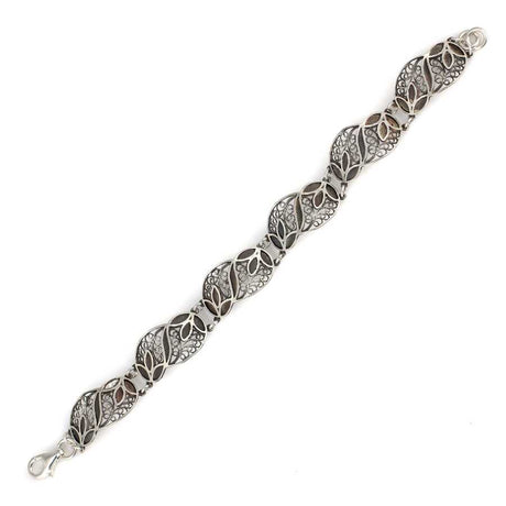 Sterling Silver Filigree Leaf Motif Bracelet