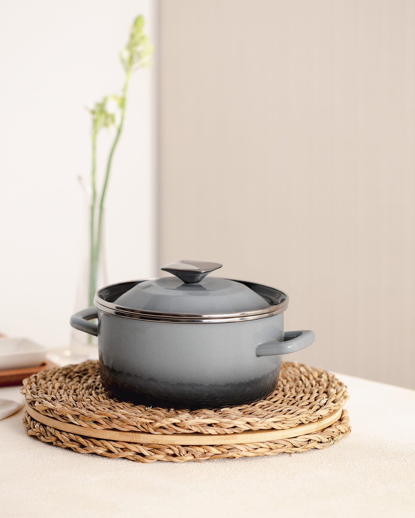 20 cm Deep Saucepan with Lid, Non-Stick Grey Cooking Pot