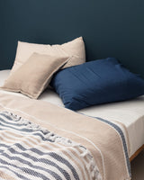 Cotton Blend Single Bedspread - Beige & Navy Design