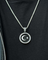 Collana con medaglione a mezzaluna nera e stella in argento sterling - simbolica