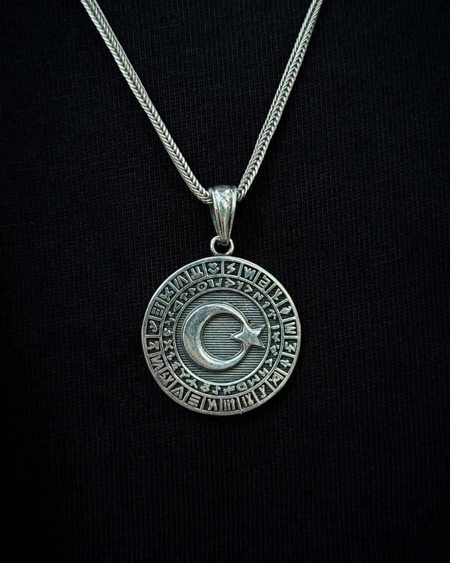Sterling Silver Medallion Necklace - Crescent Star Heritage Design