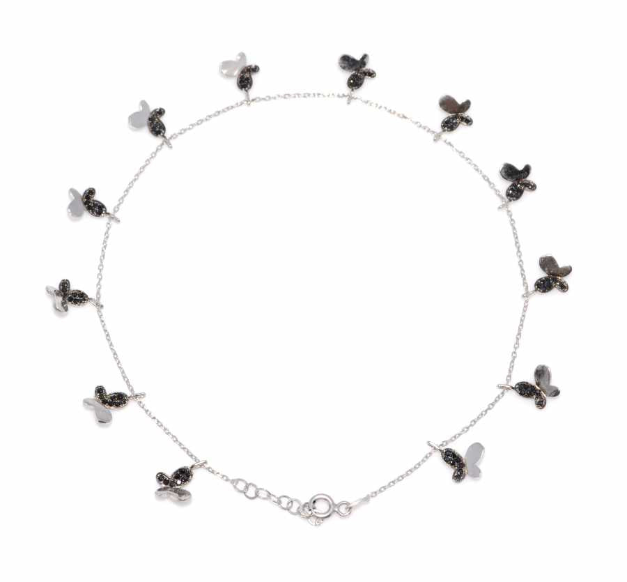 Premium Sterling Silver Butterfly Anklet Bracelet White Black Stone