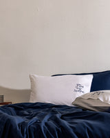 100% Cotton Embroidered Pillowcase Set - 2 Pack - White & Navy Blue