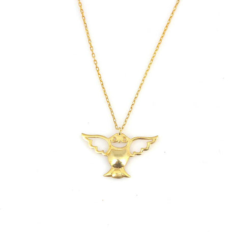 Sterling Silver Angel Owl Pendant Necklace - Yellow Rhodium Plated