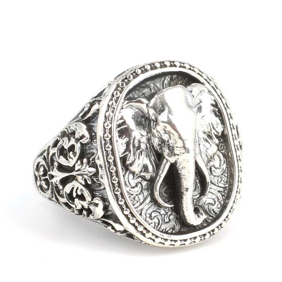 Sterling Silver Embossed Elephant Head Statement Ring