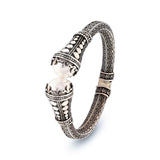 925 Sterling Silver Mabe Pearl Bracelet - Ancient Byzantine Style