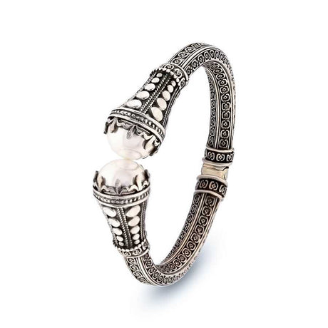 925 Sterling Silver Mabe Pearl Bracelet - Ancient Byzantine Style