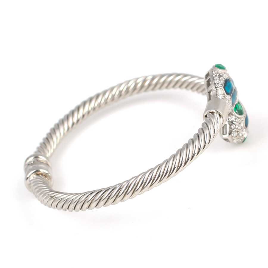 Premium Sterling Silver Green Stone Snake Head Twist Men's Bracelet