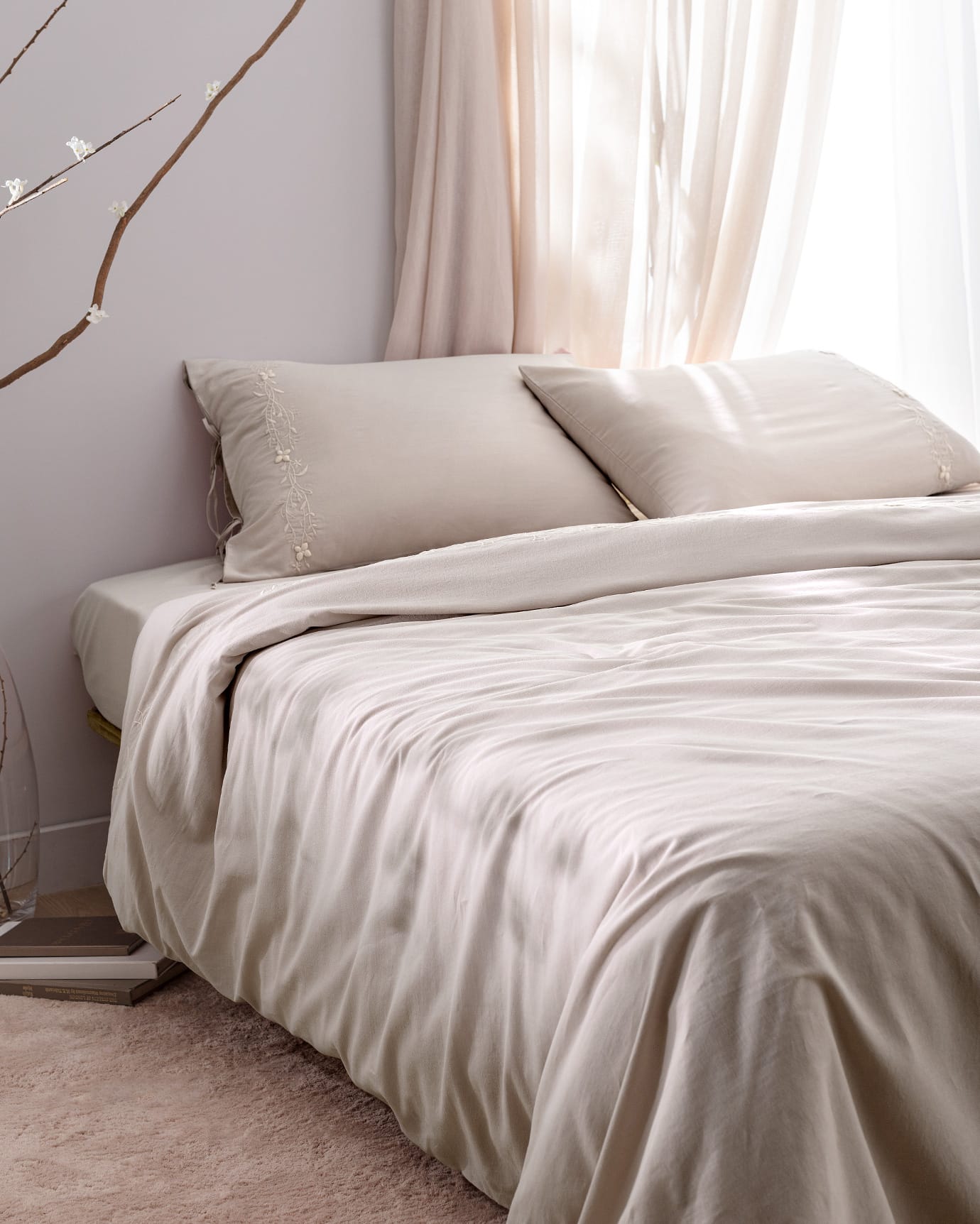 Loris King Size 100% Cotton Embroidered Duvet Cover Set