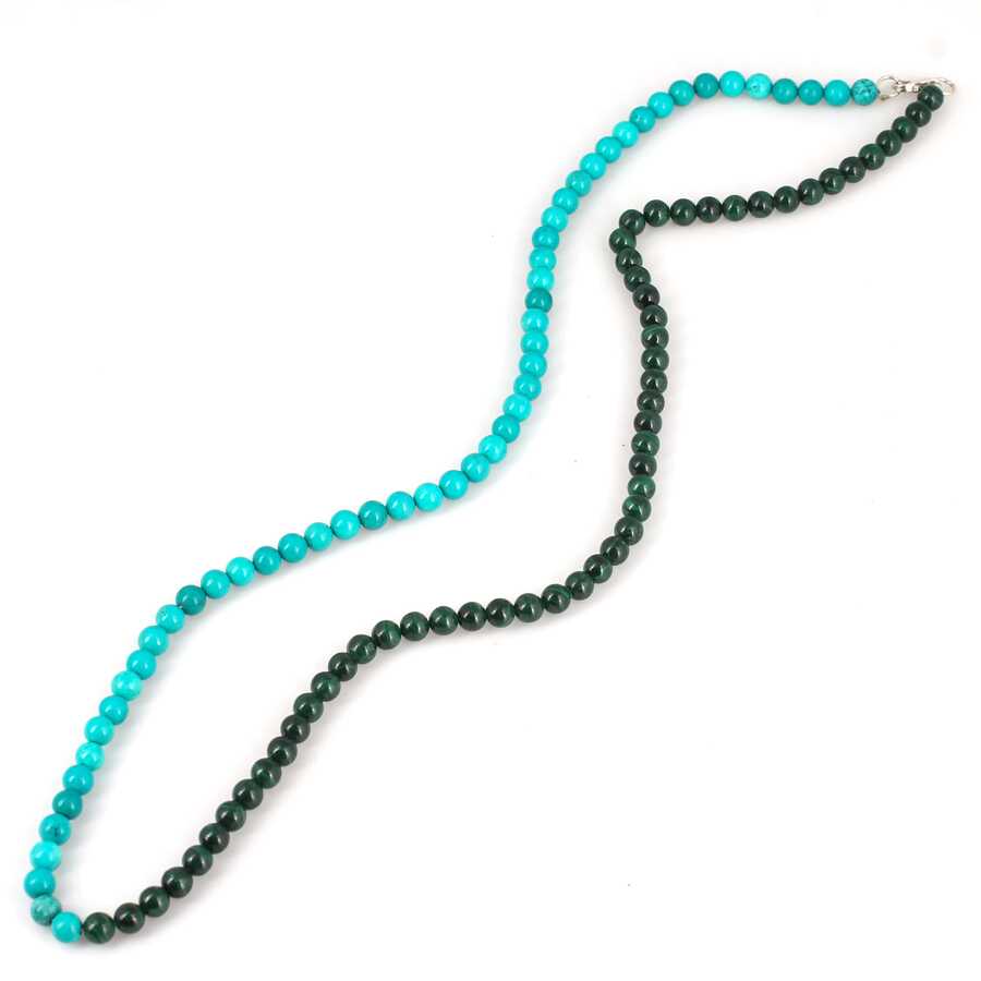 925 Sterling Silver Malachite & Turquoise Beaded Necklace