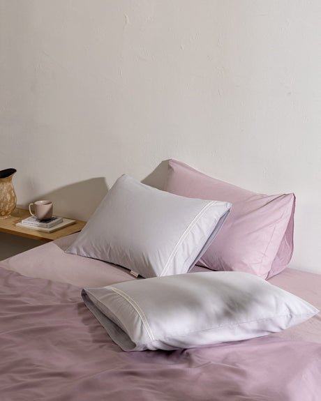 Soft 100% Cotton Pillowcase Set - Grey & White - 2-Pack