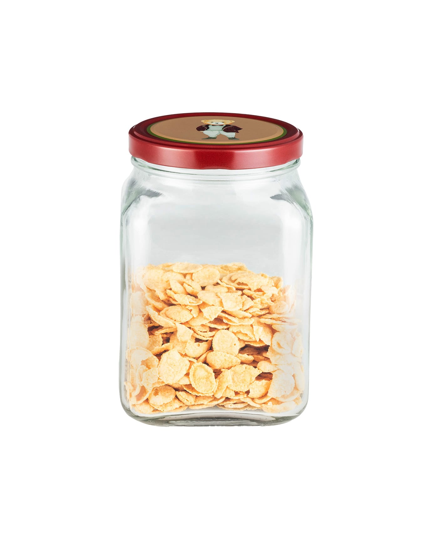 Square Glass Food Storage Jar with Lid - Red - 1600 ml