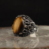 Tesbihevim | Men's Silver Ring with Tiger's Eye Stone