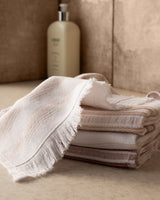 Set of 4 Cotton Hand Towels - White & Beige Bathroom Towel Pack