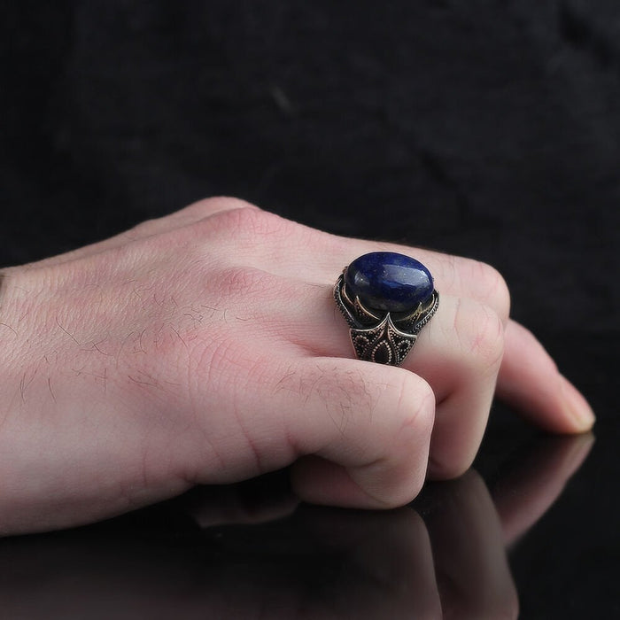 Tesbihevim | Men's Silver Ring with Lapis Stone