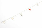 925 Sterling Silver Trendy Summer Charm Anklet - Pearl & Coral