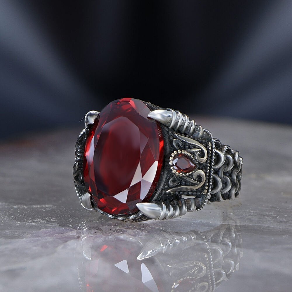 Tesbihevim | Chain Series Men's Silver Ring with Zircon Stone