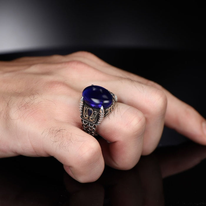 Tesbihevim | Chain Series Men's Silver Ring with Zircon Stone