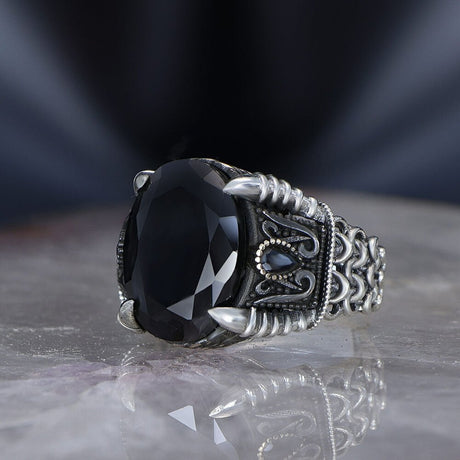 Tesbihevim | Chain Series Men's Silver Ring with Zircon Stone