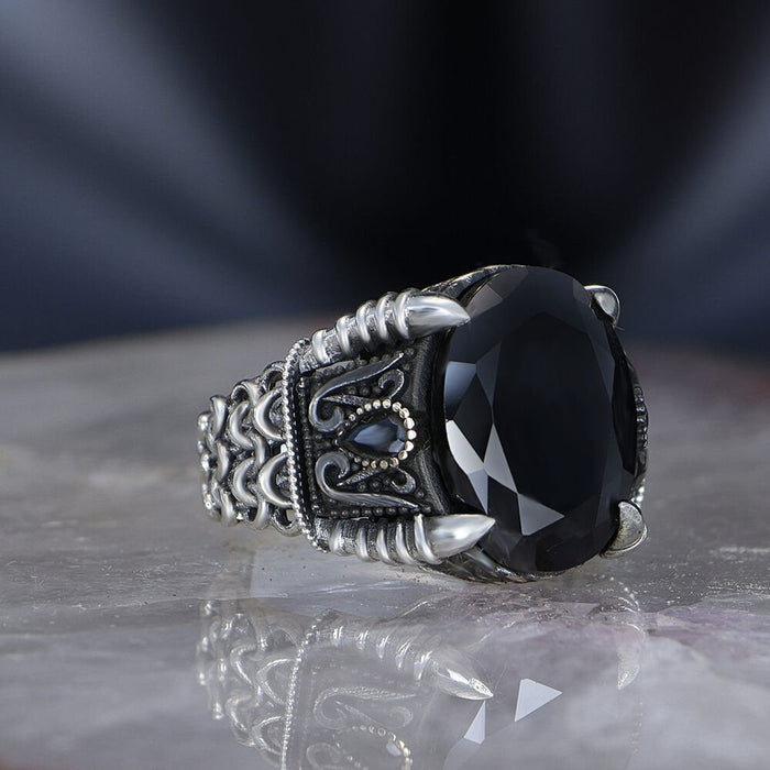 Tesbihevim | Chain Series Men's Silver Ring with Zircon Stone