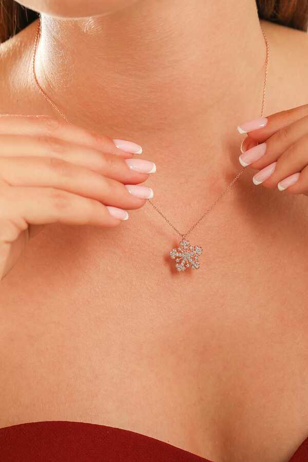 Premium 925 Sterling Silver Snowflake Necklace White Stone