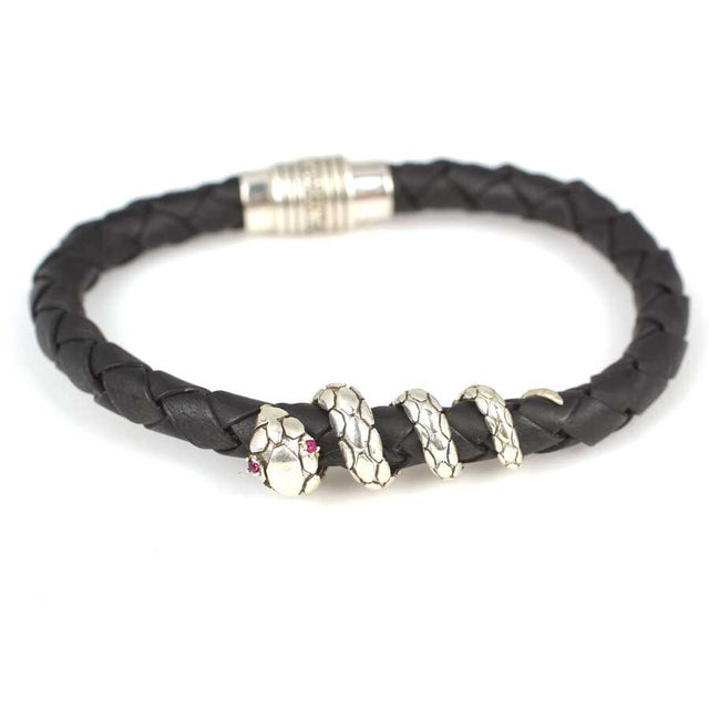 Premium Handcrafted 925 Sterling Silver Leather Snake Bracelet