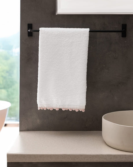 100% Cotton Crocheted Face Towel - Soft, Absorbent, White & Blush