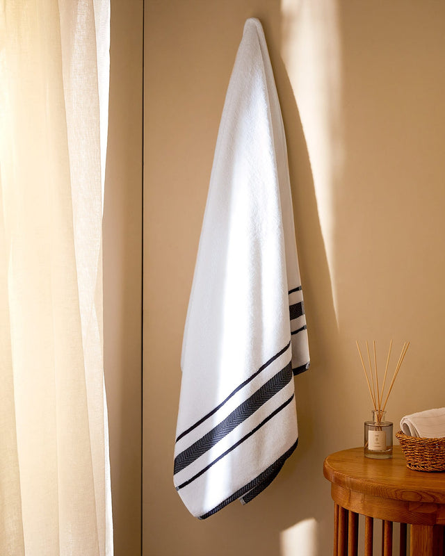 Soft Absorbent Bath Towel - White and Navy Blue