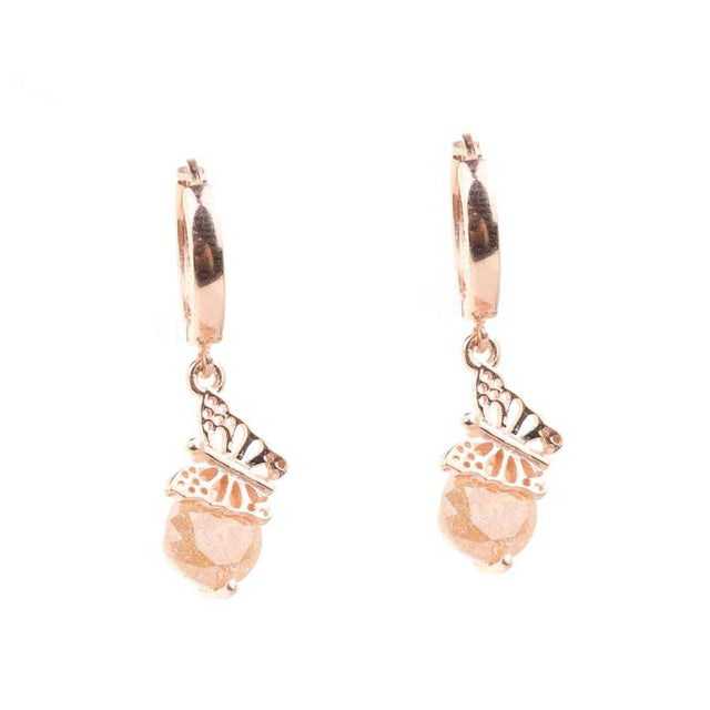 Sterling Silver Frosted Champagne Quartz Butterfly Dangle Earrings
