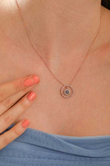 Sterling Silver Evil Eye Hoop Necklace - Zircon Gemstone